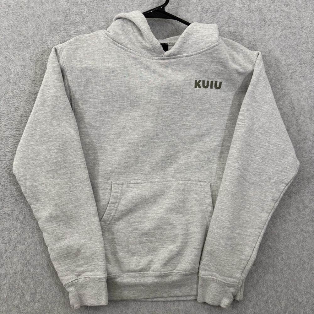 KUIU Hoodie Youth Medium Gray Fleece Pullover Big Ram Pockets Hunting Outdoors